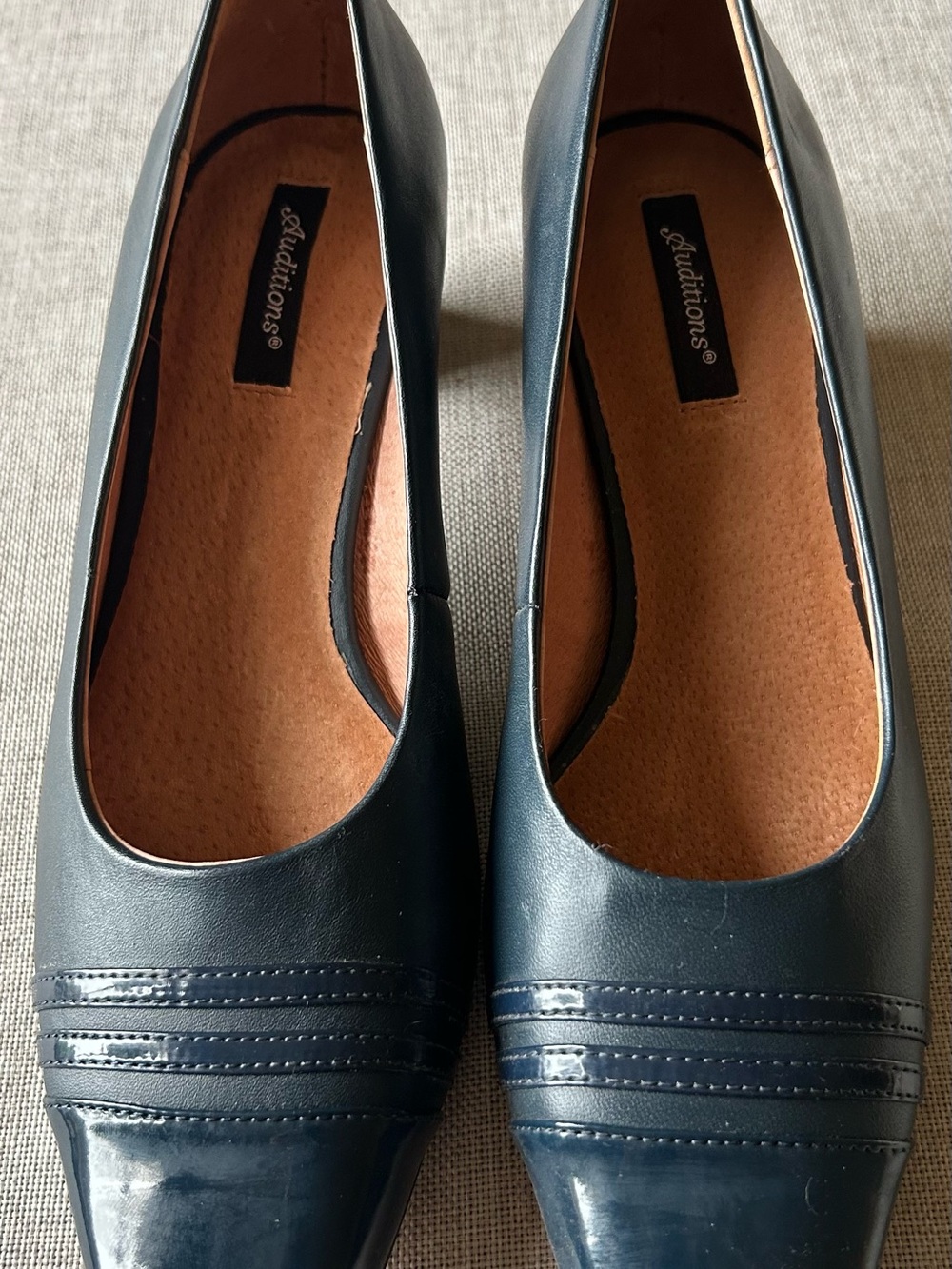Auditions Navy Slip-On Heels Worn for Two Hours Only Sz 7.5